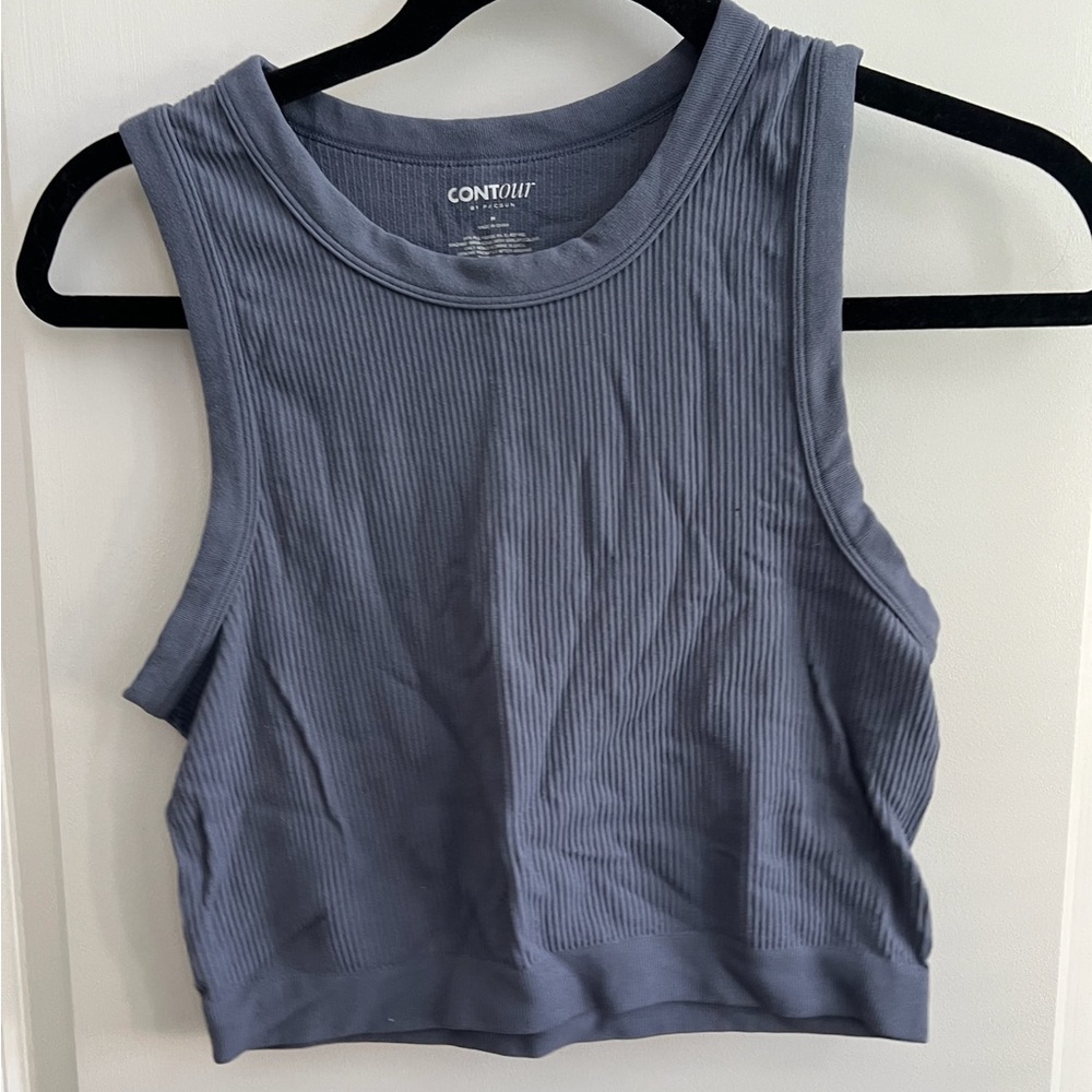 Women's Ribbed Tank Crop Top - Slate Blue